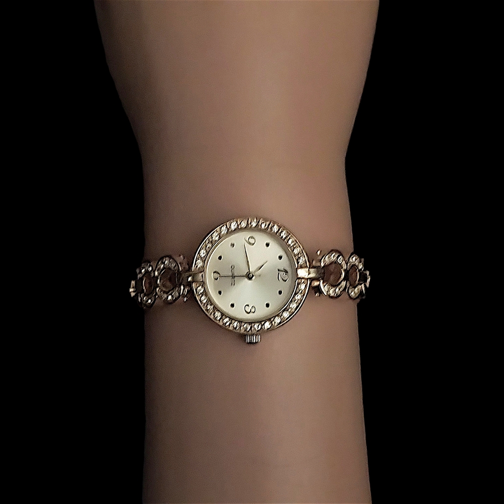 Delicate Crystal-Trim Gold Women's Bracelet Watch